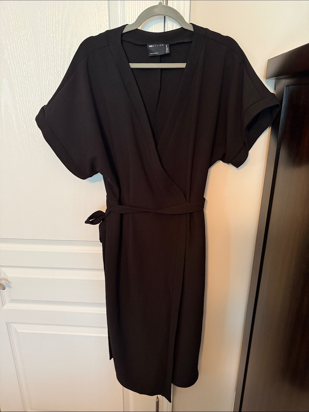 ASOS Black Midi Wrap Dress with Tie Waist